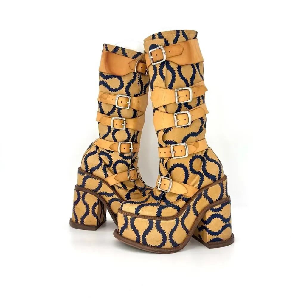 Vivienne Westwood Runway 2013 Pirate Clomper Squiggle Print Platform Boots 36
